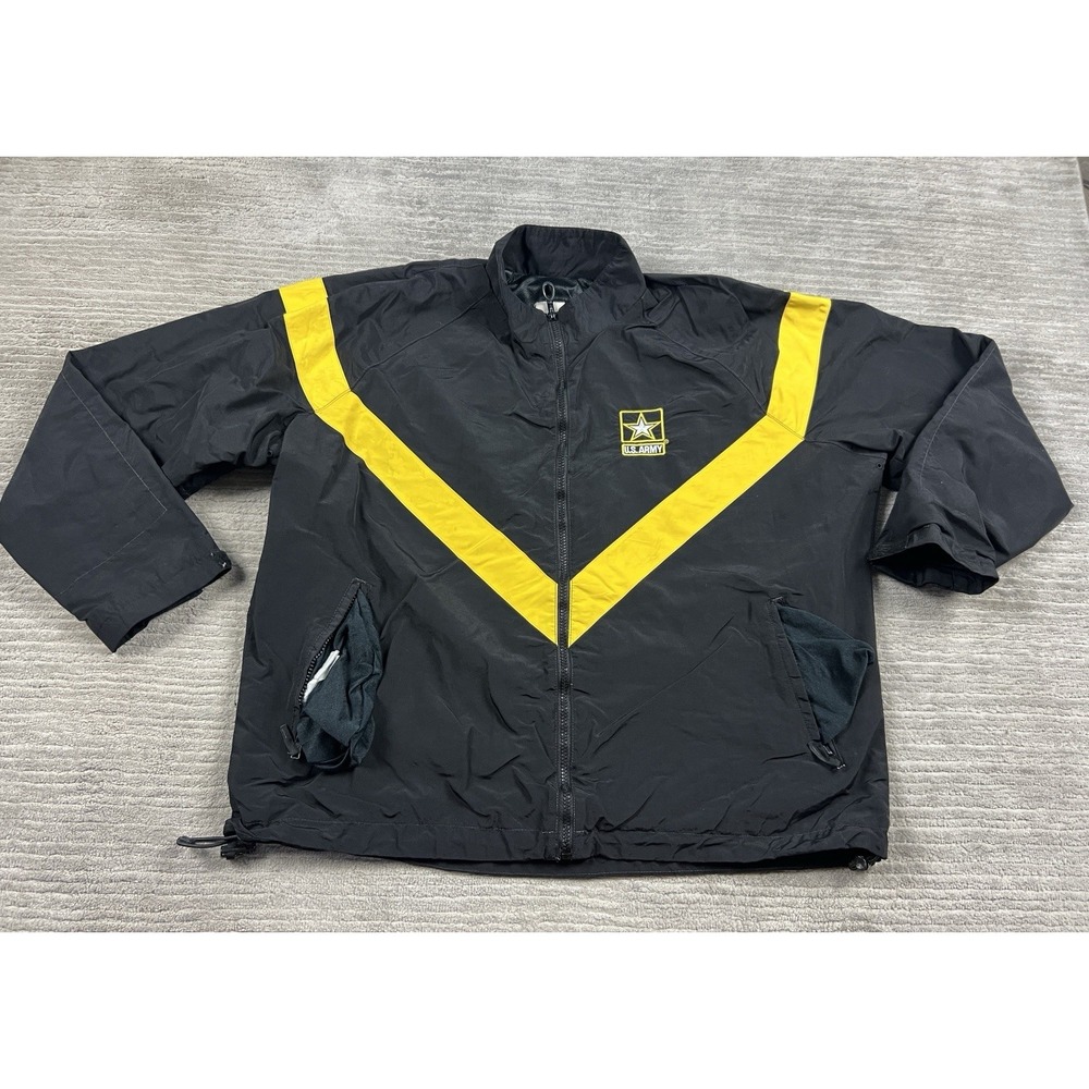 US Army Jacket Unisex Large Short Black Yellow IPFU Physical Fitness Uniform Zip